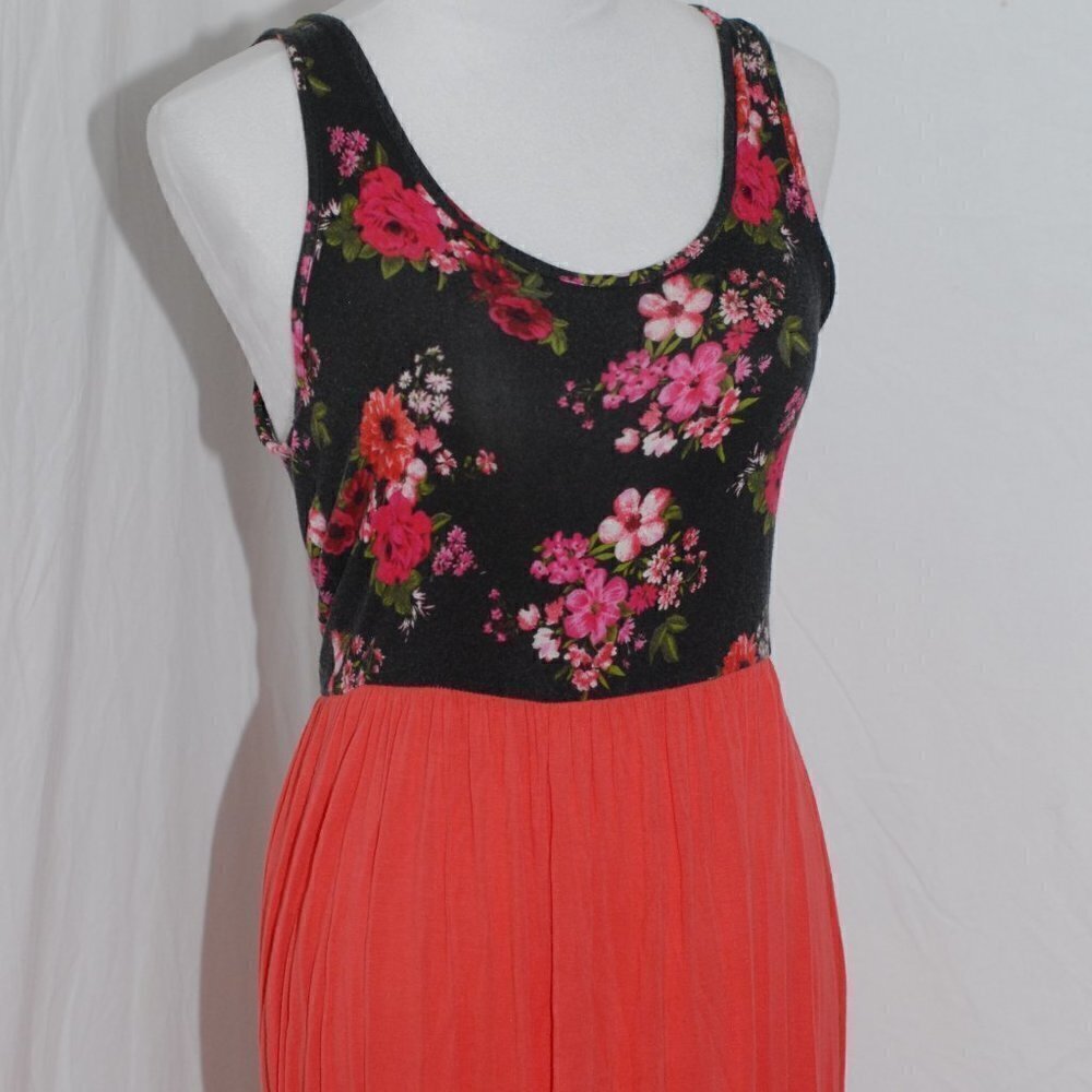 Maxi Dress Sleeveless Soft Viamor Womens Medium Floral Black Salmon Summer GUC